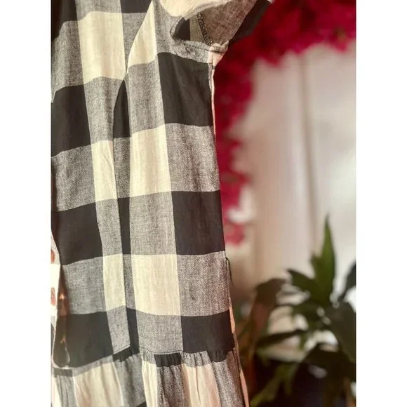 NWT Urban Outfitters Natalie Checkered Print Linen Midi Dress - Size XS - Picture 10 of 14